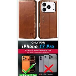 SHIELDON Genuine Leather Wallet Case for iPhone 17 Pro 6.3" 2025 | Flip Cover